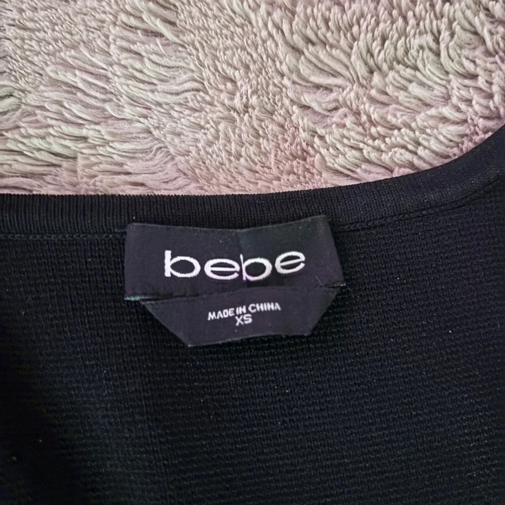 BEBE A-Line Black Mini Dress with Red & White Trim - Picture 3 of 5